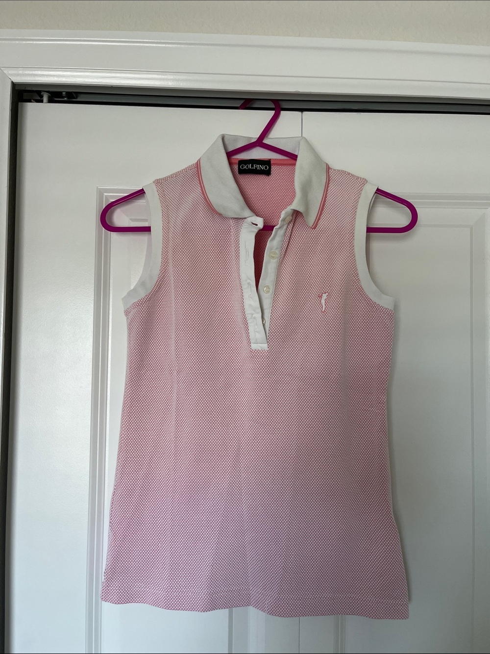 GOLFINO Women's Pink Sleeveless Polo Top with White Trim